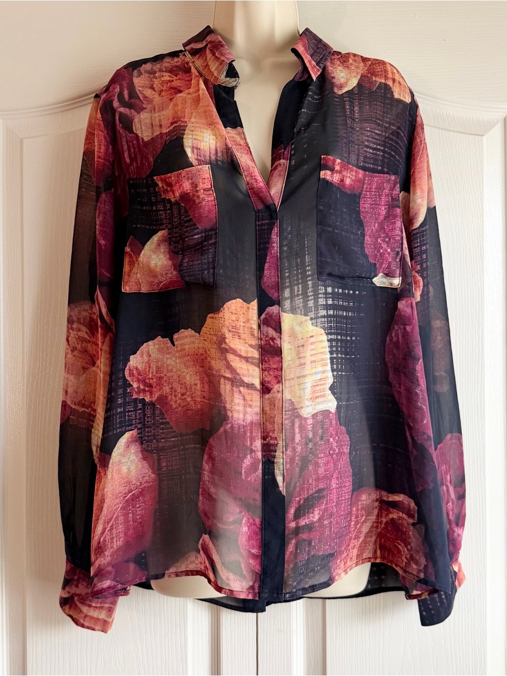 Robert Rodriguez Floral Sheer Button Up Blouse